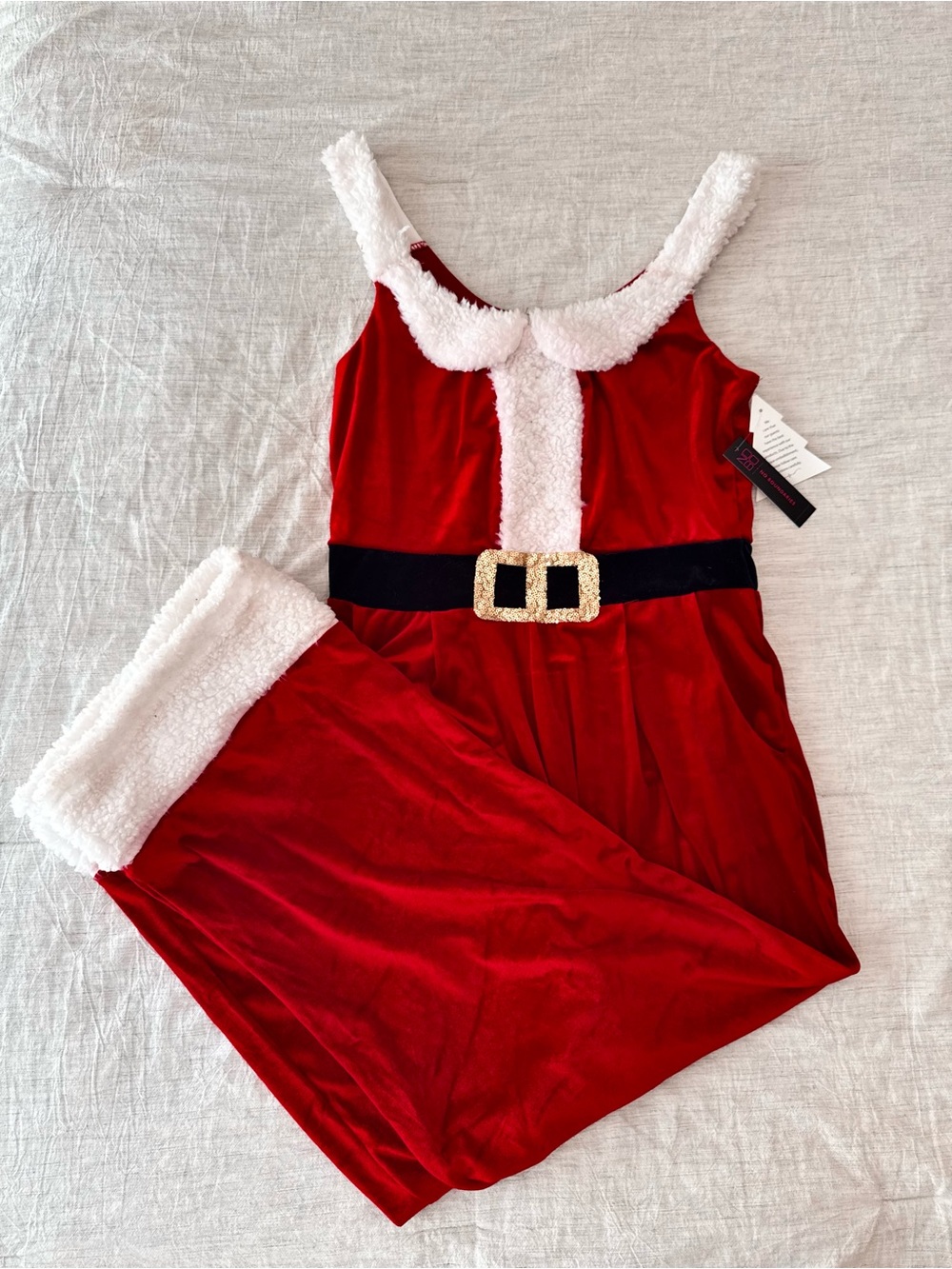 NWT Women’s Red Santa Velvet Christmas Jumpsuit Faux Fur Trim